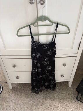 wild fable Black Mini Dress with White Flowers XS EUC